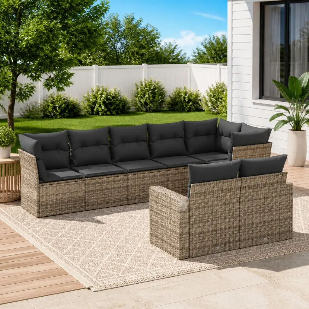 Garden Sofa Set Outdoor Furniture 8 Piece Grey Poly Rattan with Cushions Modular