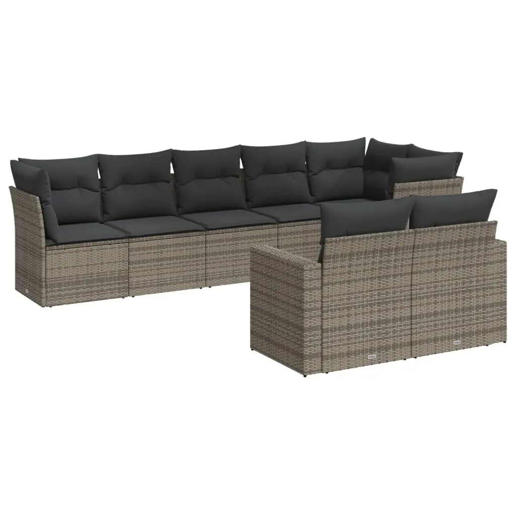 Garden Sofa Set Outdoor Furniture 8 Piece Grey Poly Rattan with Cushions Modular