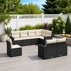 8-Piece Black Garden Sofa Set with PE Rattan and Cushions
