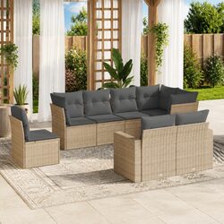 Garden Sofa Set 8 Piece Outdoor Furniture Patio Lounge Beige with Cushions