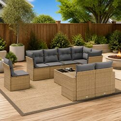 9 Piece Garden Sofa Set: Beige, Modular Design