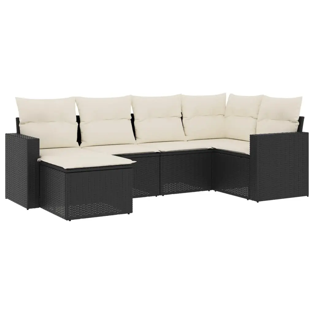 Garden Sofa Set 6 Piece Outdoor Furniture Black Poly Rattan Modular Patio