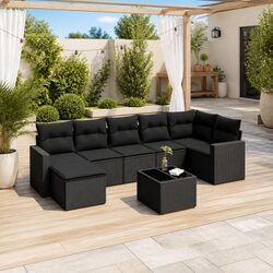 Garden Sofa Set 8 Piece Outdoor Furniture Patio with Cushions Black Poly Rattan