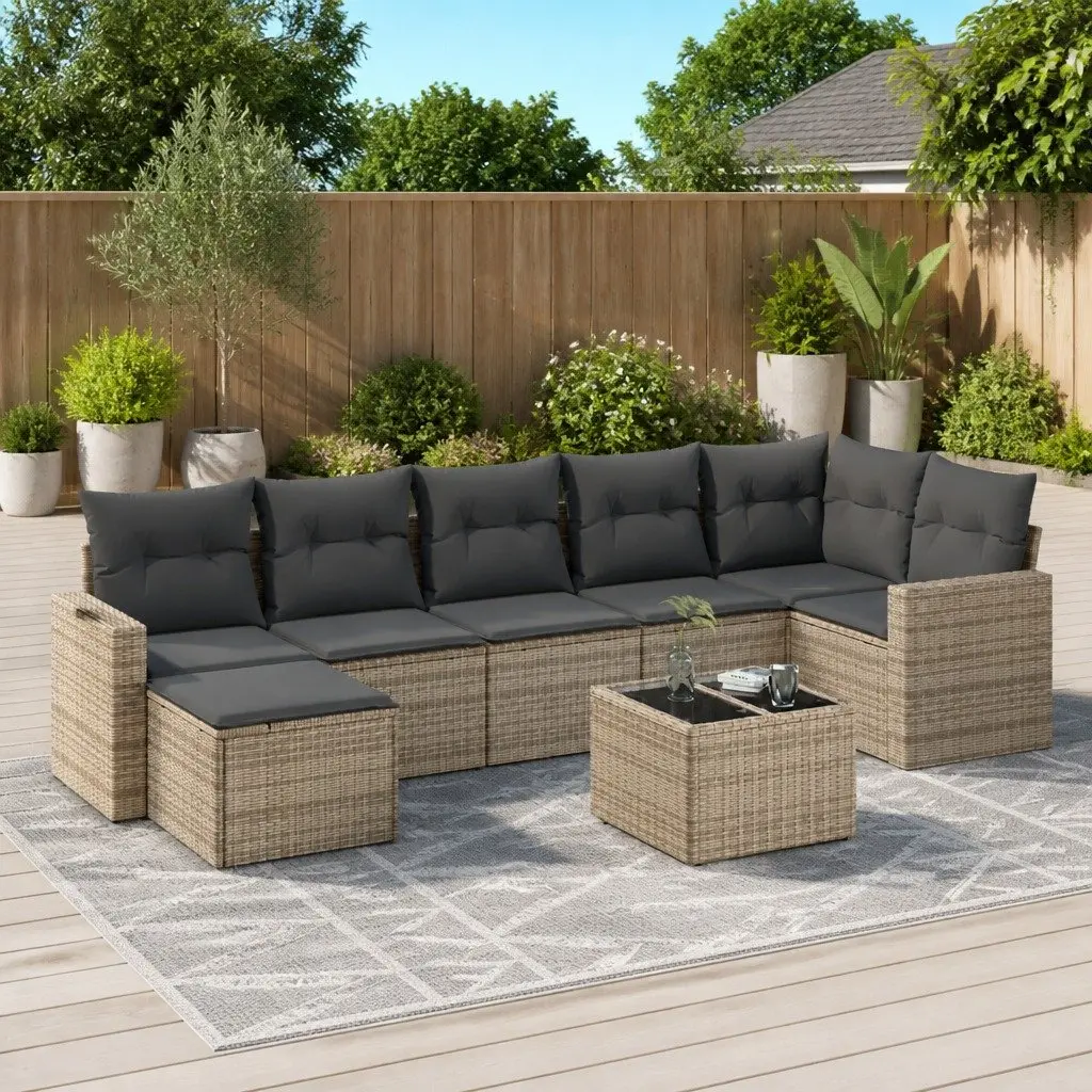 Garden Sofa Set 8 Piece Outdoor Furniture Grey Poly Rattan Cushions Patio