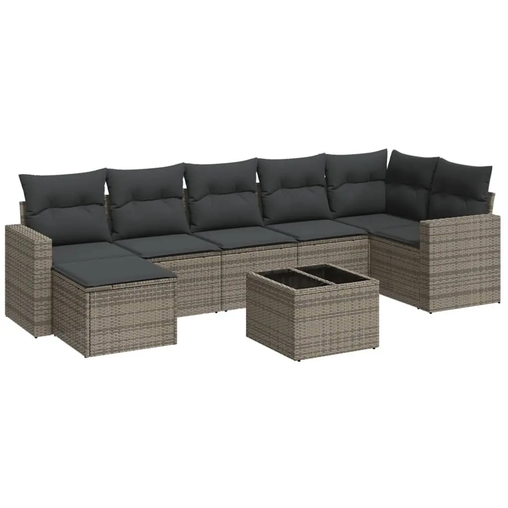 Garden Sofa Set 8 Piece Outdoor Furniture Grey Poly Rattan Cushions Patio