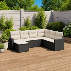 Black 7-Piece Modular Garden Sofa Set - Specifications Inside