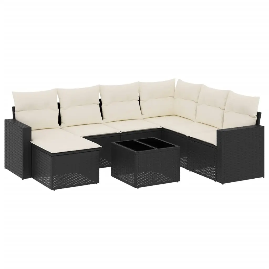 Garden Sofa Set 8 Piece Outdoor Furniture Black Poly Rattan Patio with Cushions