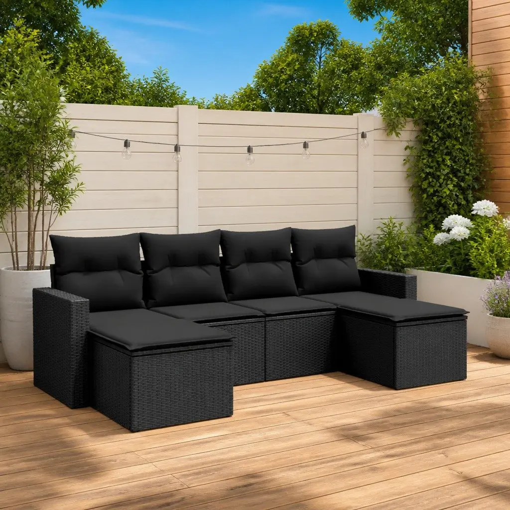 6 Piece Modular Garden Sofa Set with Cushions in Black
