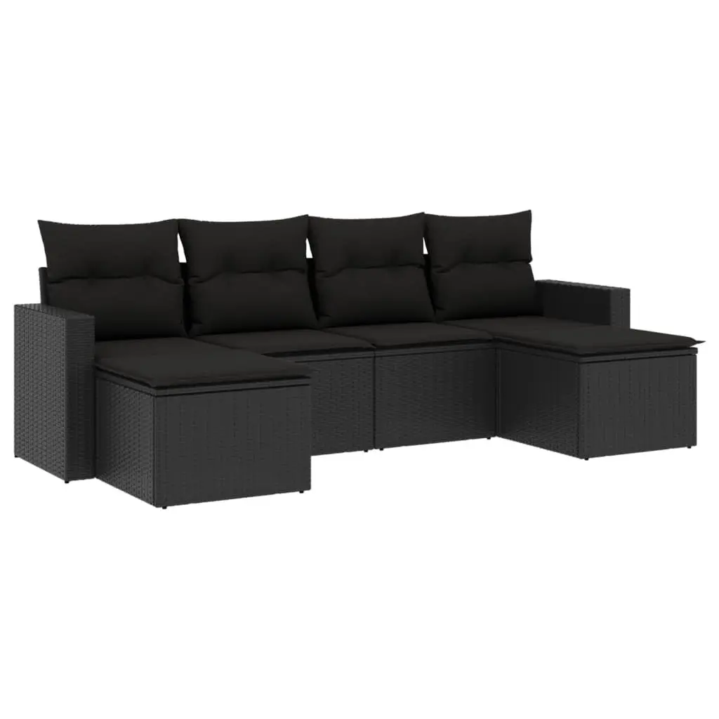 6 Piece Modular Garden Sofa Set with Cushions in Black