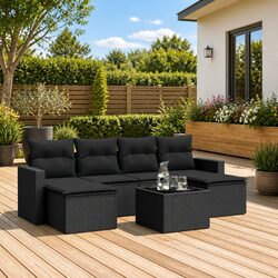 Specifications of 7 Piece Black Poly Rattan Garden Sofa Set
