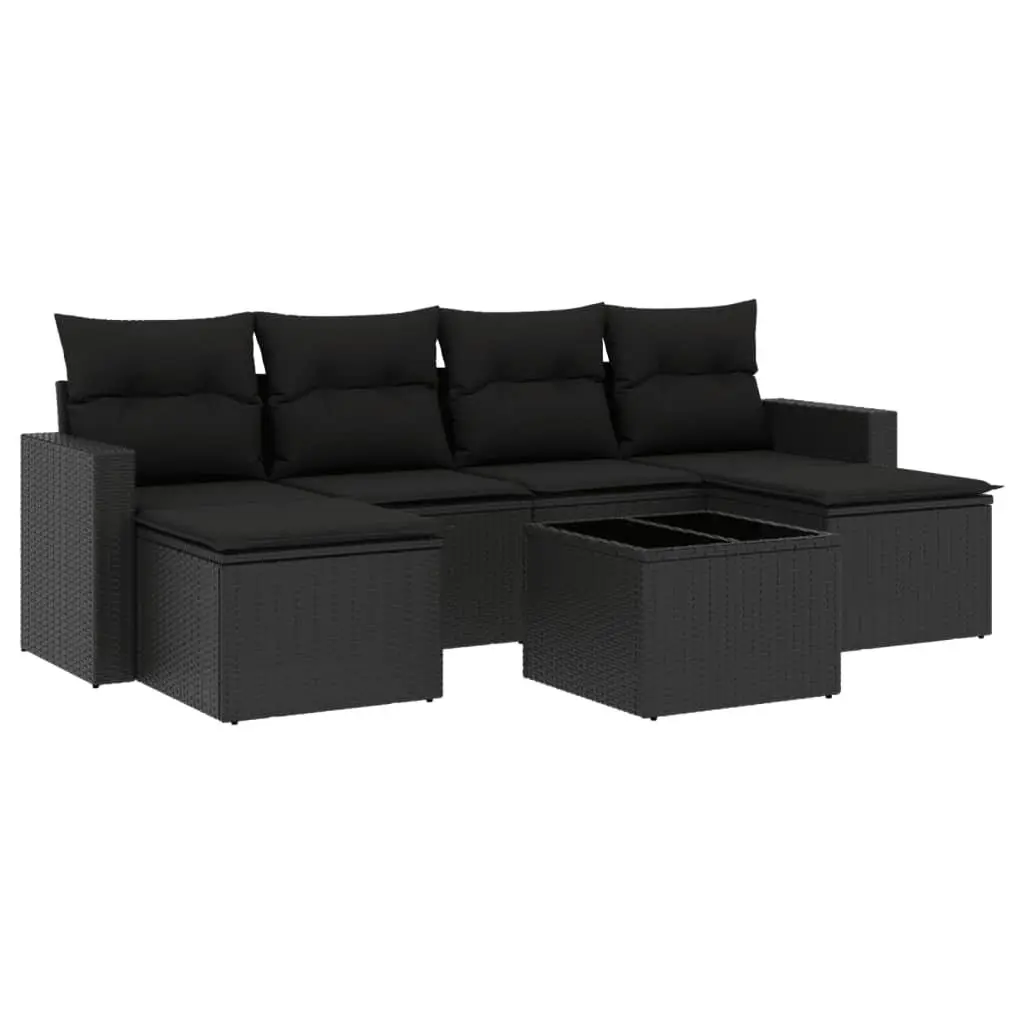 7 Piece Black Poly Rattan Garden Sofa Set