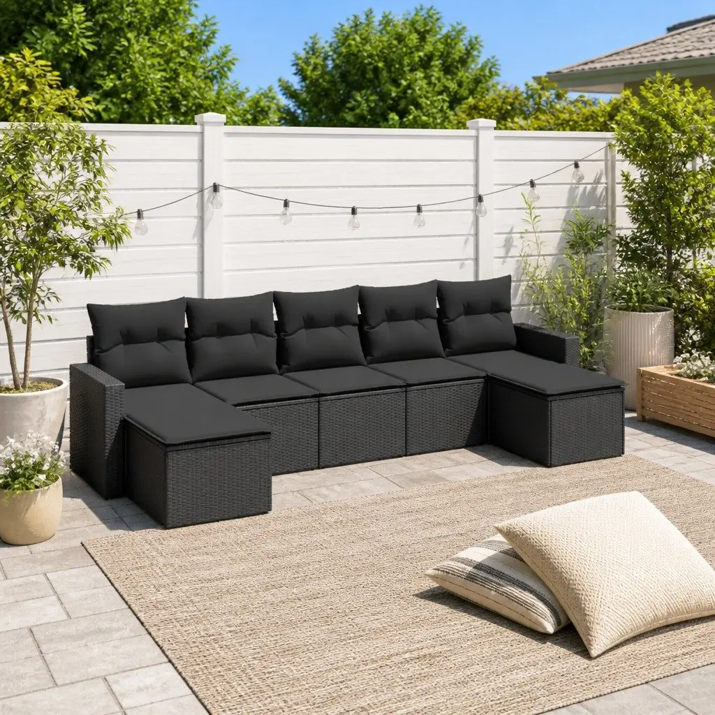 7 Piece Modular Garden Sofa Set in Black