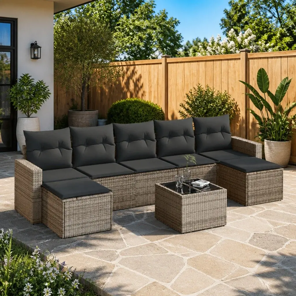 Garden Sofa Set Outdoor Furniture 8 Piece Grey Poly Rattan with Cushions