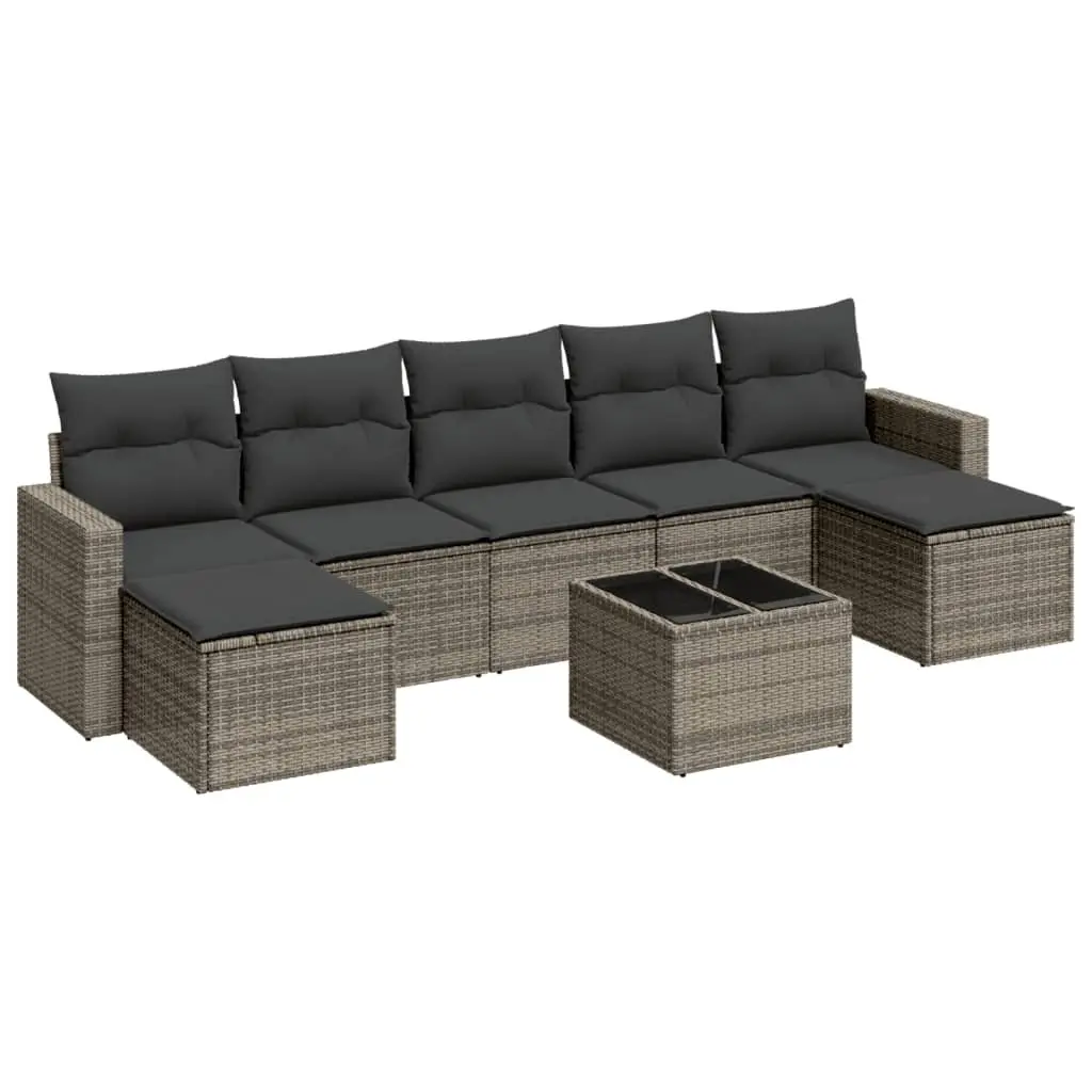 Garden Sofa Set Outdoor Furniture 8 Piece Grey Poly Rattan with Cushions