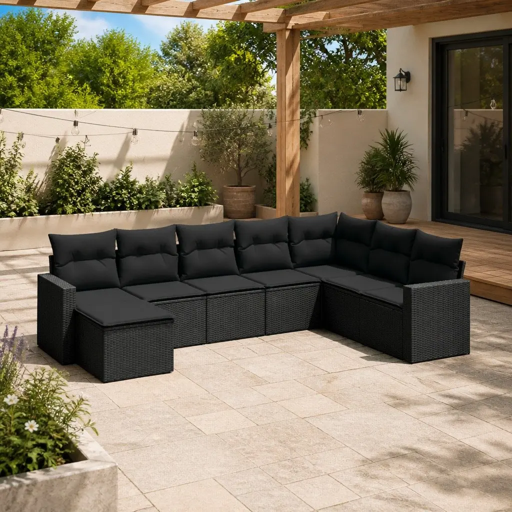 Garden Sofa Set 8 Piece Outdoor Furniture Patio Lounge Black with Cushions