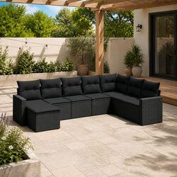 8 Piece Modular Garden Sofa Set – Black PE Rattan