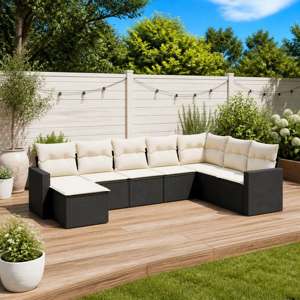 Garden Sofa Set 8 Piece Black Modular Outdoor Furniture with Cushions Patio