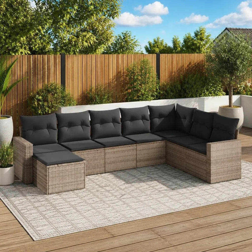 Garden Sofa Set Outdoor Furniture 8 Piece Modular Grey Poly Rattan