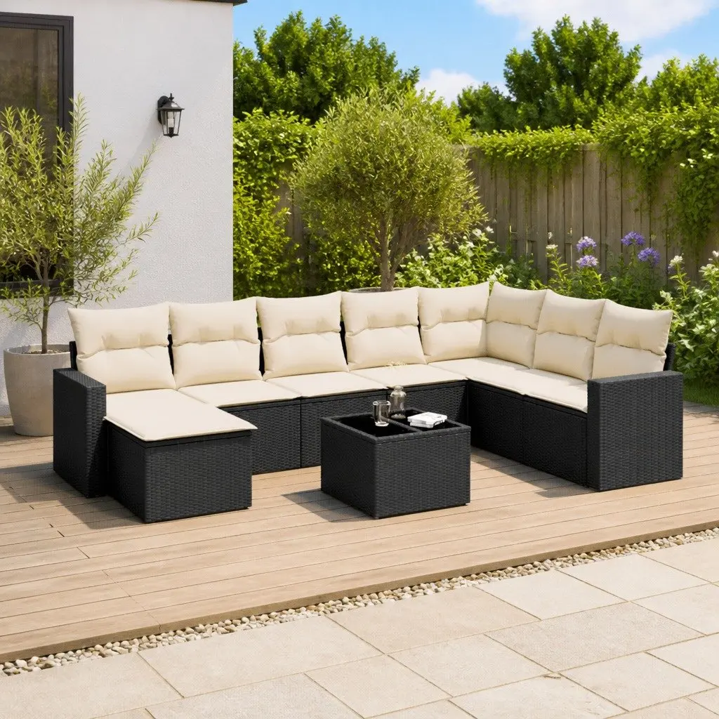 9 Piece Garden Sofa Set Outdoor Patio Furniture Black Poly Rattan