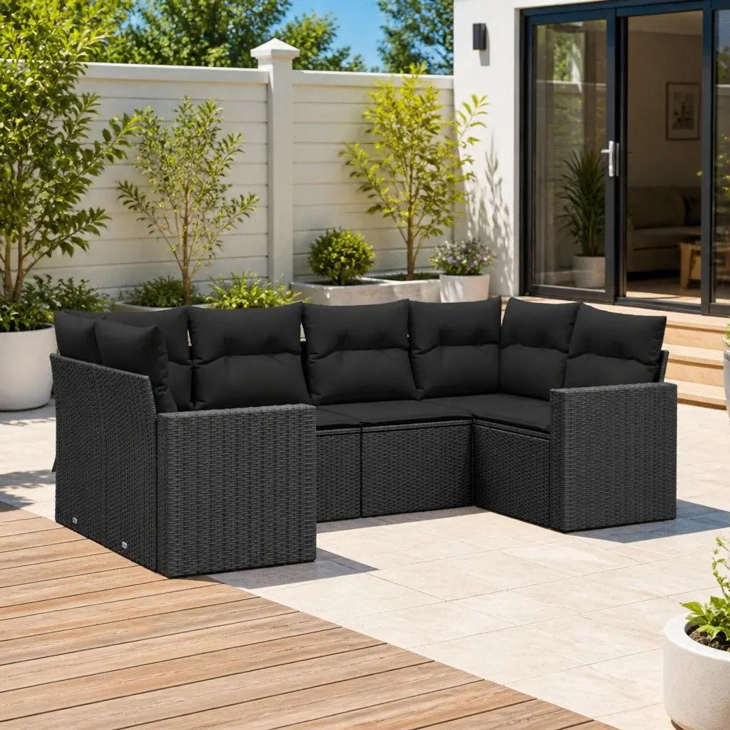 6 Piece Outdoor Garden Sofa Set with Black Poly Rattan