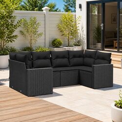 6 Piece Outdoor Garden Sofa Set with Black Poly Rattan