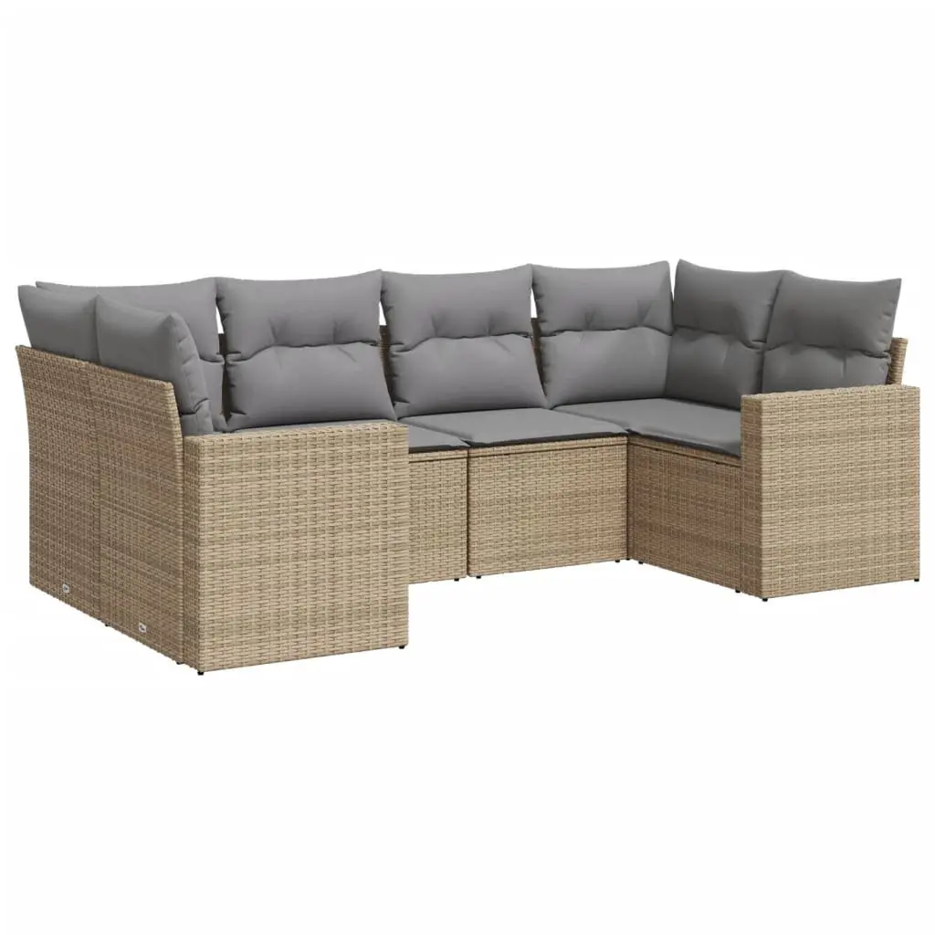 Garden Sofa Set Outdoor Furniture Patio 6 Piece Beige Poly Rattan with Cushions