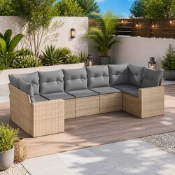 Detailed Specs of 7 Piece Garden Sofa Set with Beige Cushions
