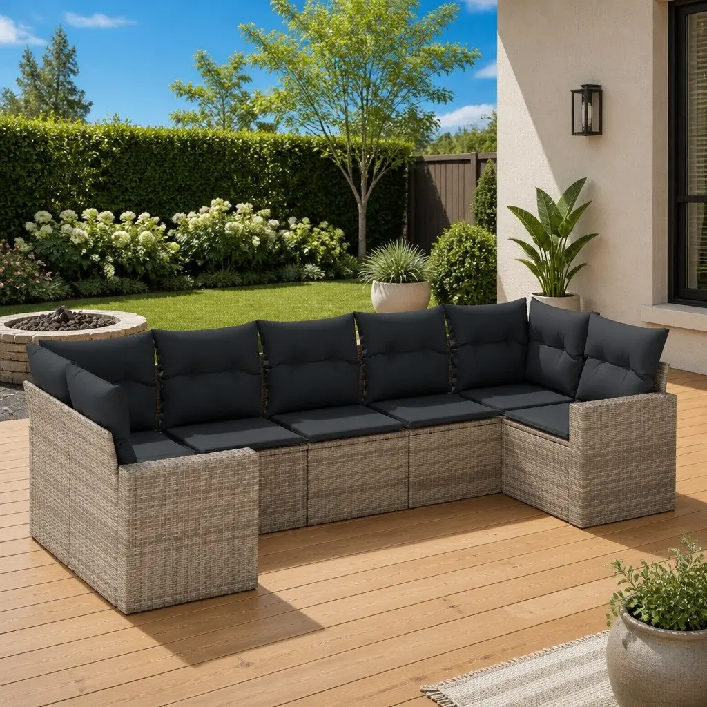 7 Piece Garden Sofa Set with Cushions Grey Outdoor Patio Furniture Modular
