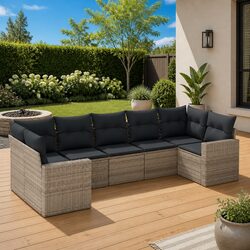7 Piece Modular Garden Sofa Set in Grey - Specs Inside