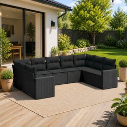 9 Piece Outdoor Sofa Set Specifications: Black Rattan
