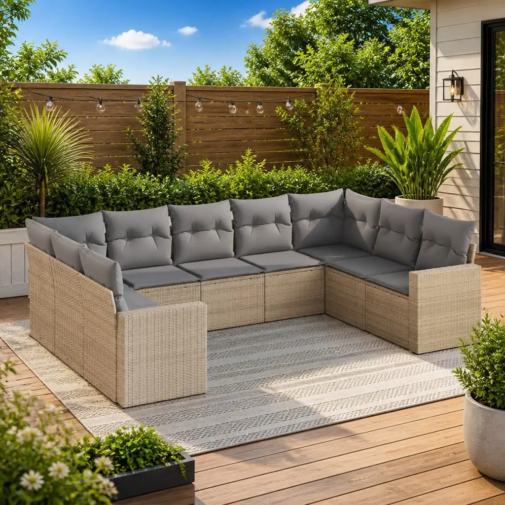 Garden Sofa Set Outdoor Furniture 9 Piece Modular Patio Lounge Beige
