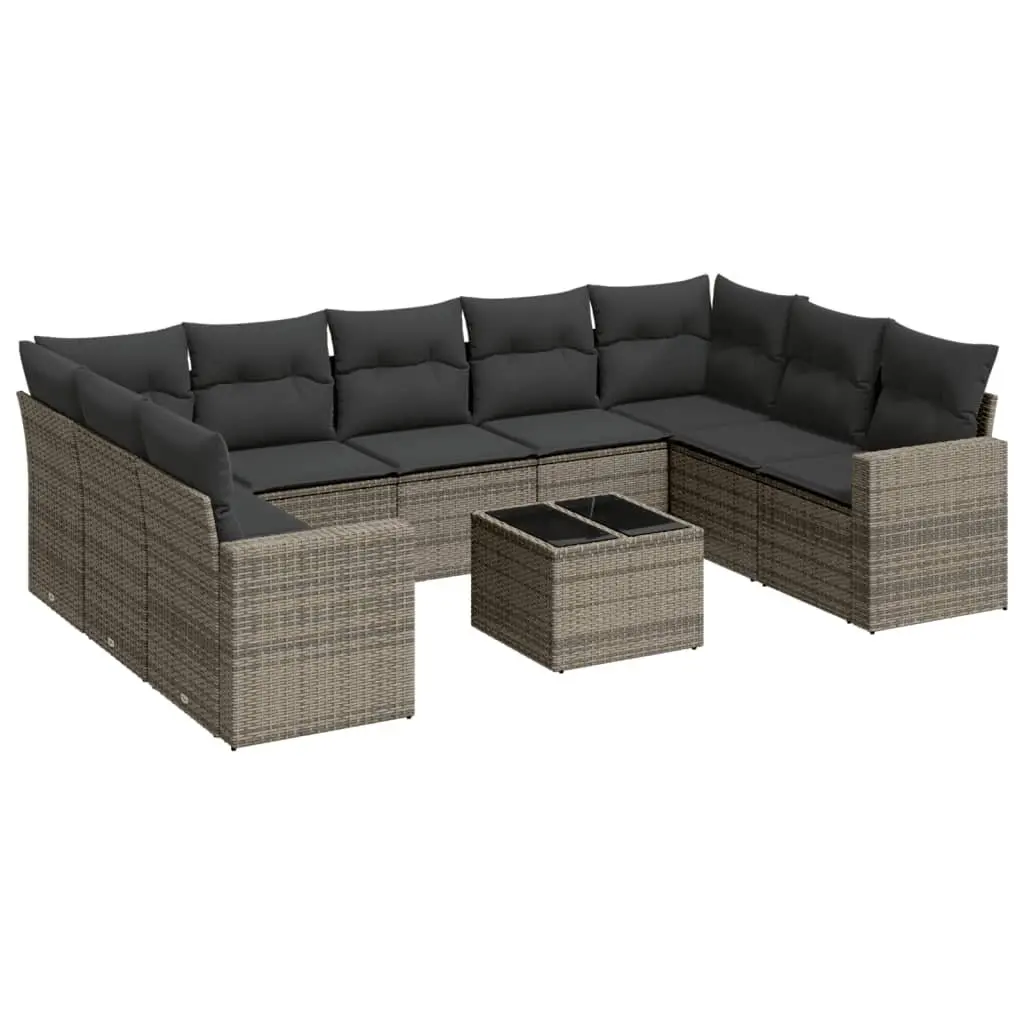 Garden Sofa Set Outdoor Furniture Patio 10 Piece Grey Poly Rattan with Cushions