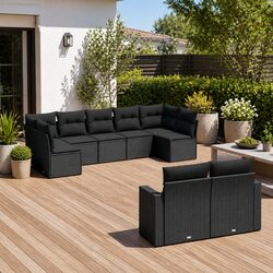 Garden Sofa Set 9 Piece Outdoor Furniture Patio Seating with Cushions Black