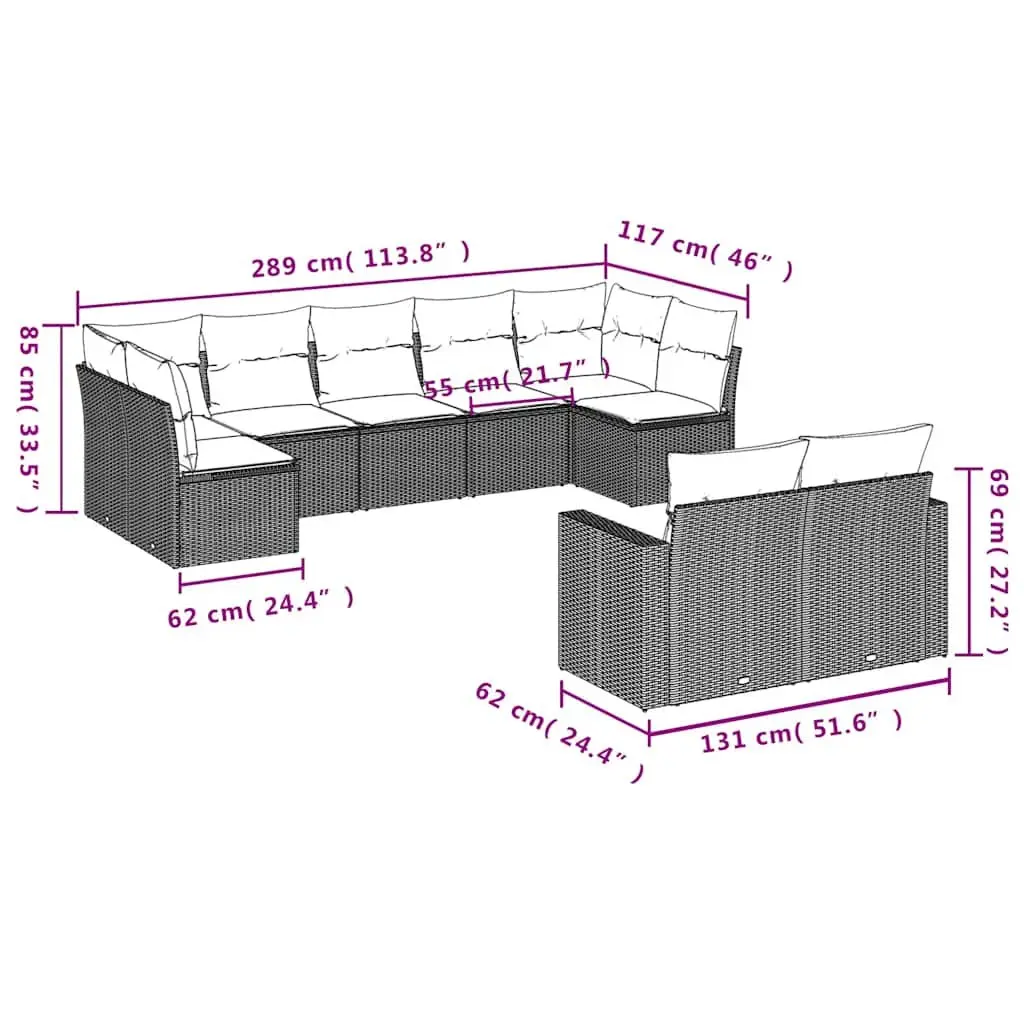 Garden Sofa Set 9 Piece Outdoor Furniture Patio Seating with Cushions Black
