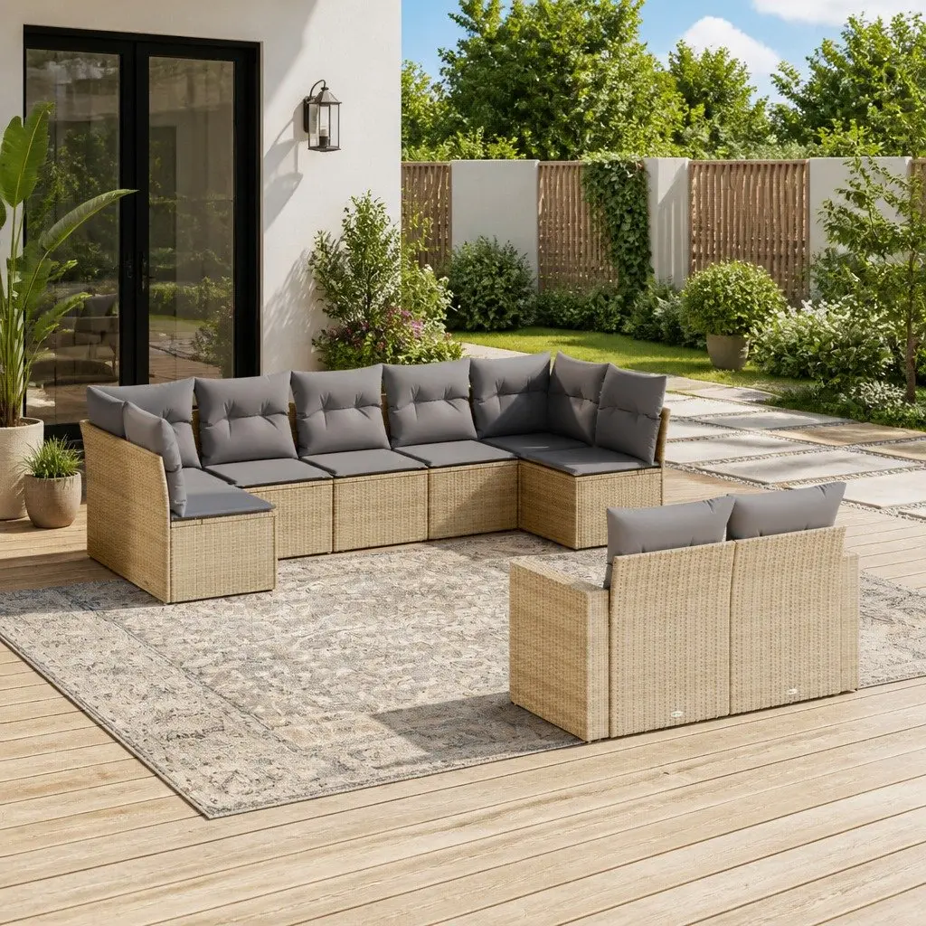 9 Piece Modular Garden Sofa Set Outdoor Furniture Beige Cushioned for Patio and Yard