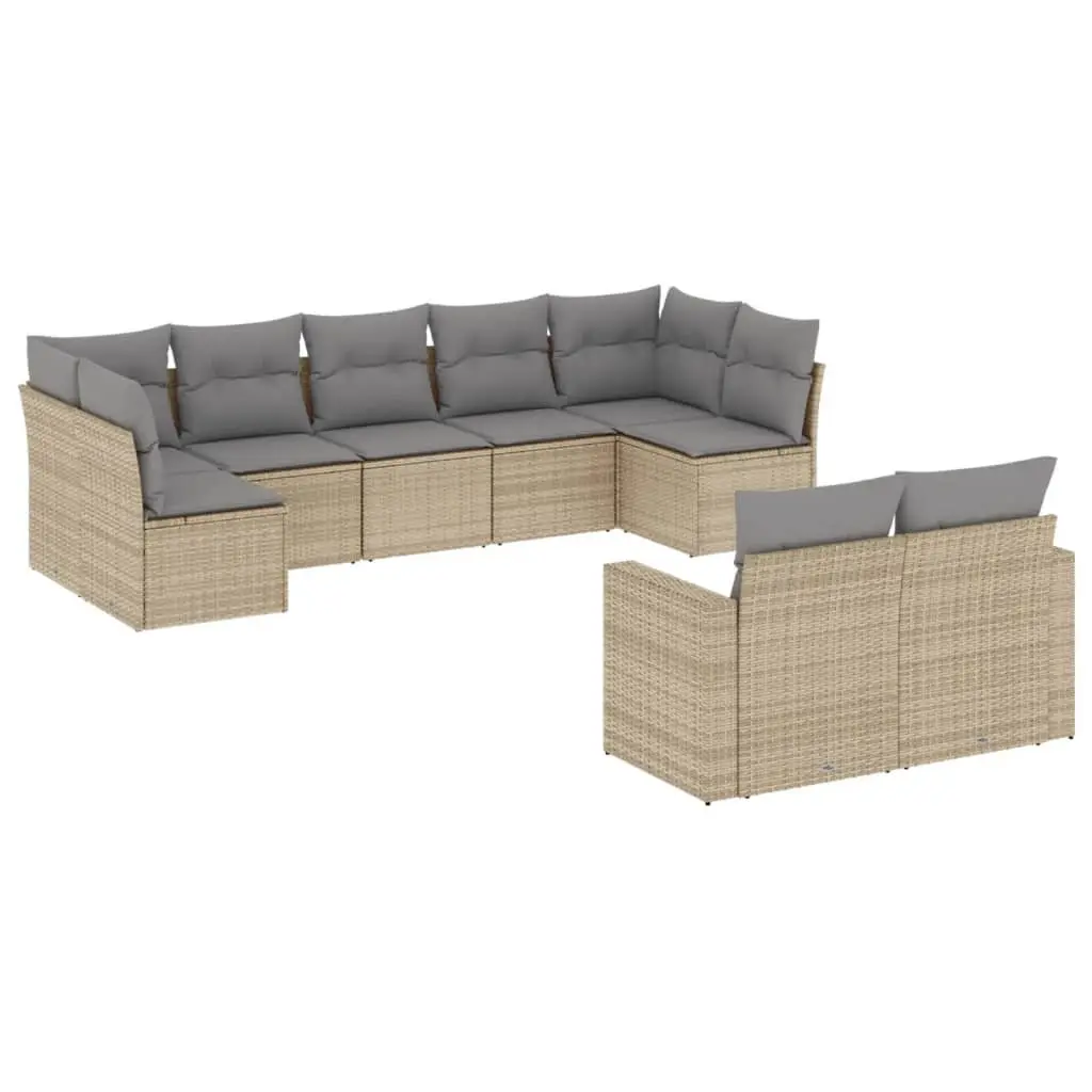 9 Piece Modular Garden Sofa Set Outdoor Furniture Beige Cushioned for Patio and Yard