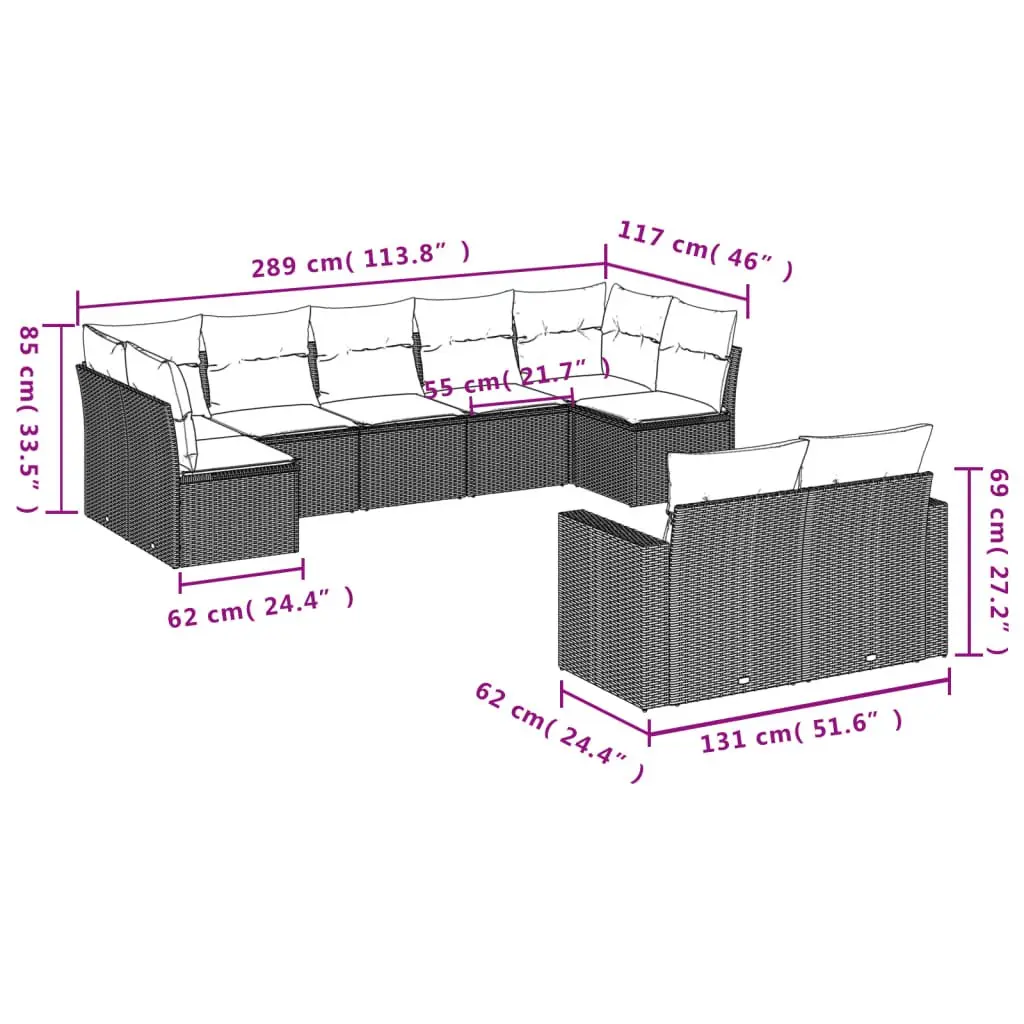 9 Piece Modular Garden Sofa Set Outdoor Furniture Beige Cushioned for Patio and Yard