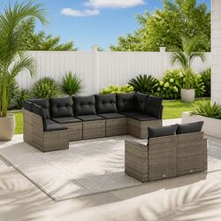 Garden Sofa Set 9 Piece Outdoor Furniture Patio Sectional Grey with Cushions