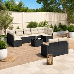 10-Piece Modular Black Garden Sofa Set with Cushions