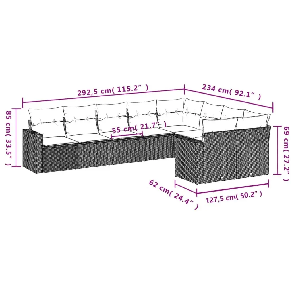 Garden Sofa Set Outdoor Use 9 Piece Black PE Rattan with Cushions