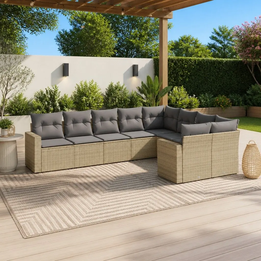 Garden Sofa Set Outdoor Furniture 9 Piece Beige Poly Rattan Modular Patio Lounge