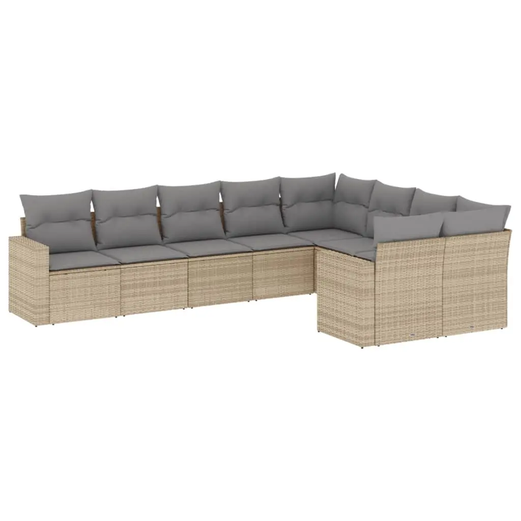 Garden Sofa Set Outdoor Furniture 9 Piece Beige Poly Rattan Modular Patio Lounge