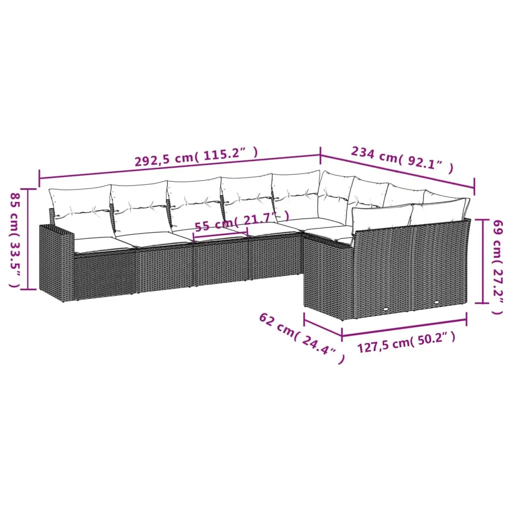 Garden Sofa Set Outdoor Furniture 9 Piece Beige Poly Rattan Modular Patio Lounge