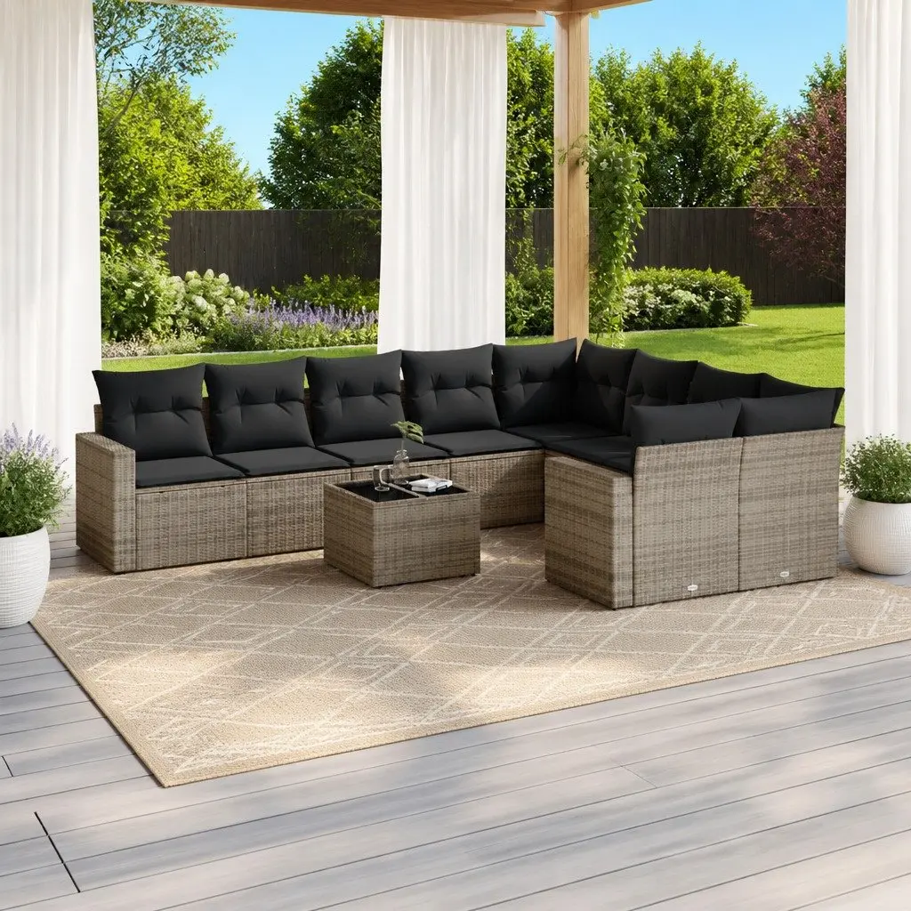 10 Piece Garden Sofa Set Outdoor Furniture Grey Poly Rattan with Cushions