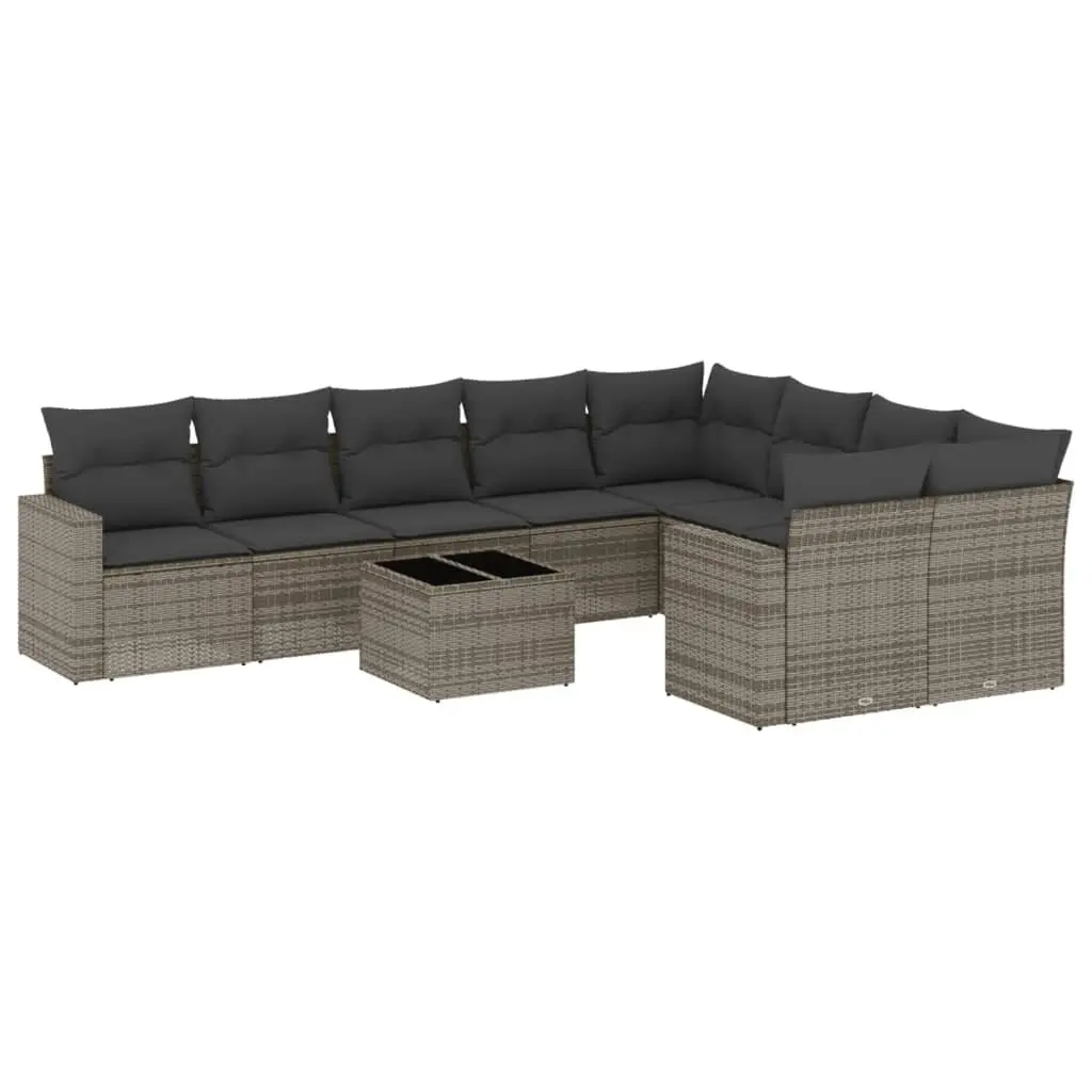 10 Piece Garden Sofa Set Outdoor Furniture Grey Poly Rattan with Cushions