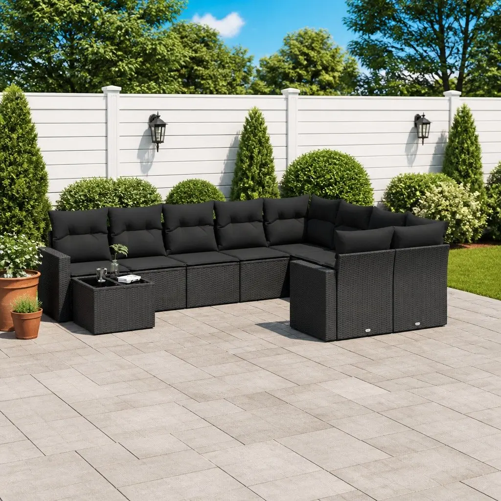 10 Piece Black Poly Rattan Garden Sofa Set Outdoor Patio Furniture