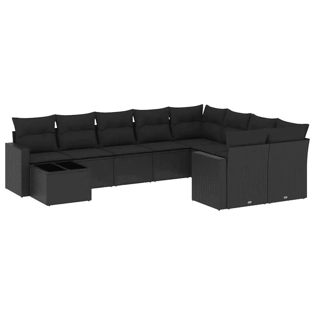 10 Piece Black Poly Rattan Garden Sofa Set Outdoor Patio Furniture