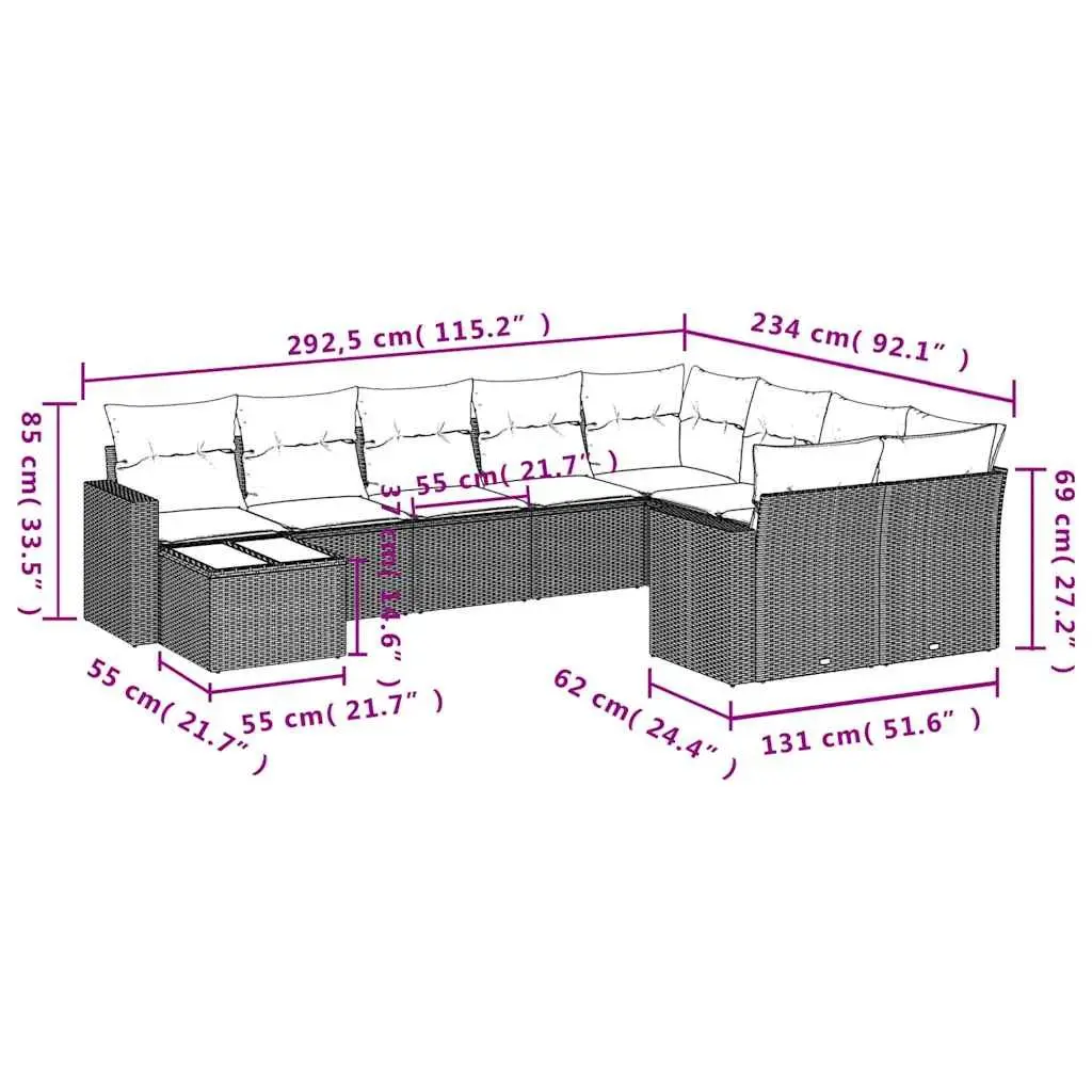 10 Piece Black Poly Rattan Garden Sofa Set Outdoor Patio Furniture