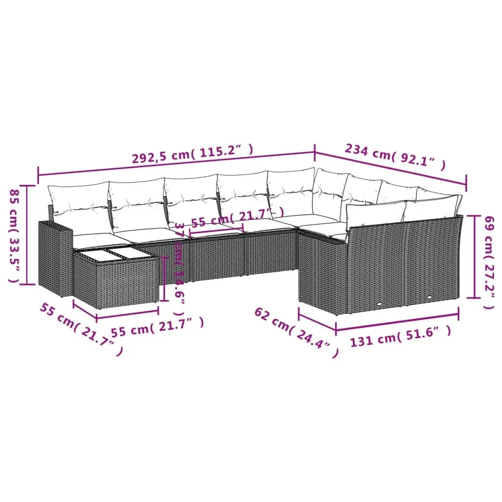 Garden Sofa Set Outdoor Furniture 10 Piece Modular Grey Poly Rattan Patio Lounge