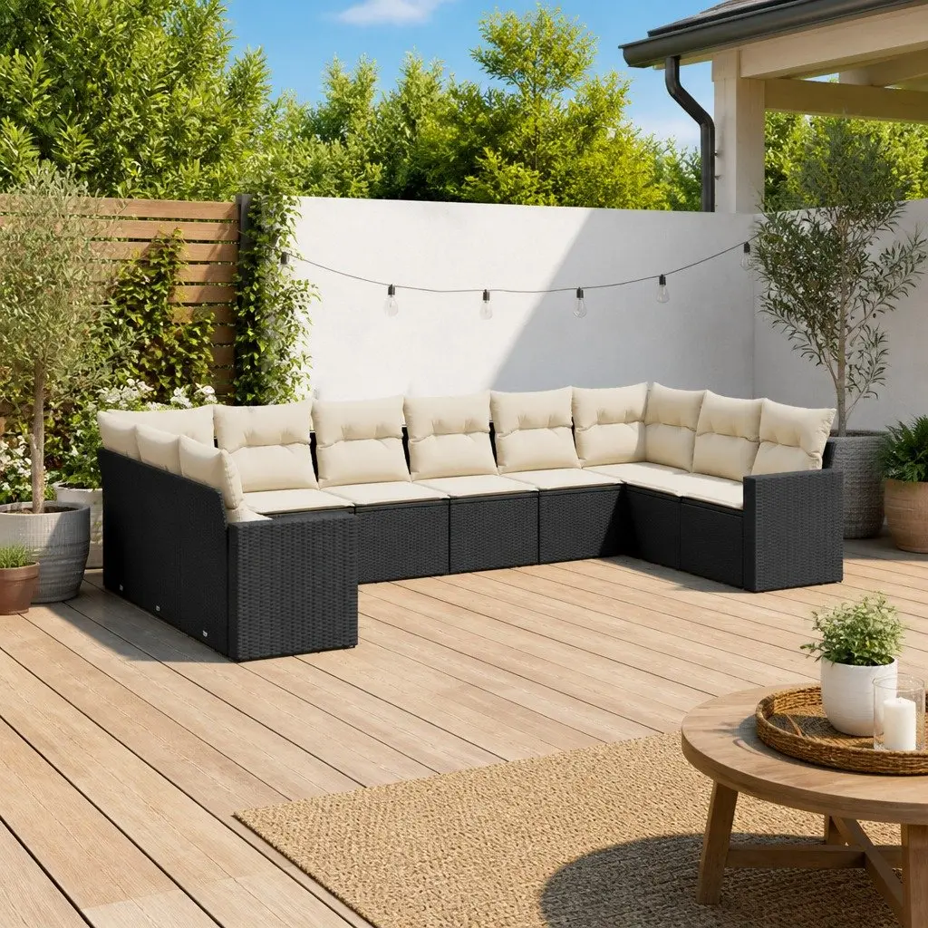 Garden Sofa Set Outdoor Furniture Modular 10 Piece Black Poly Rattan Patio